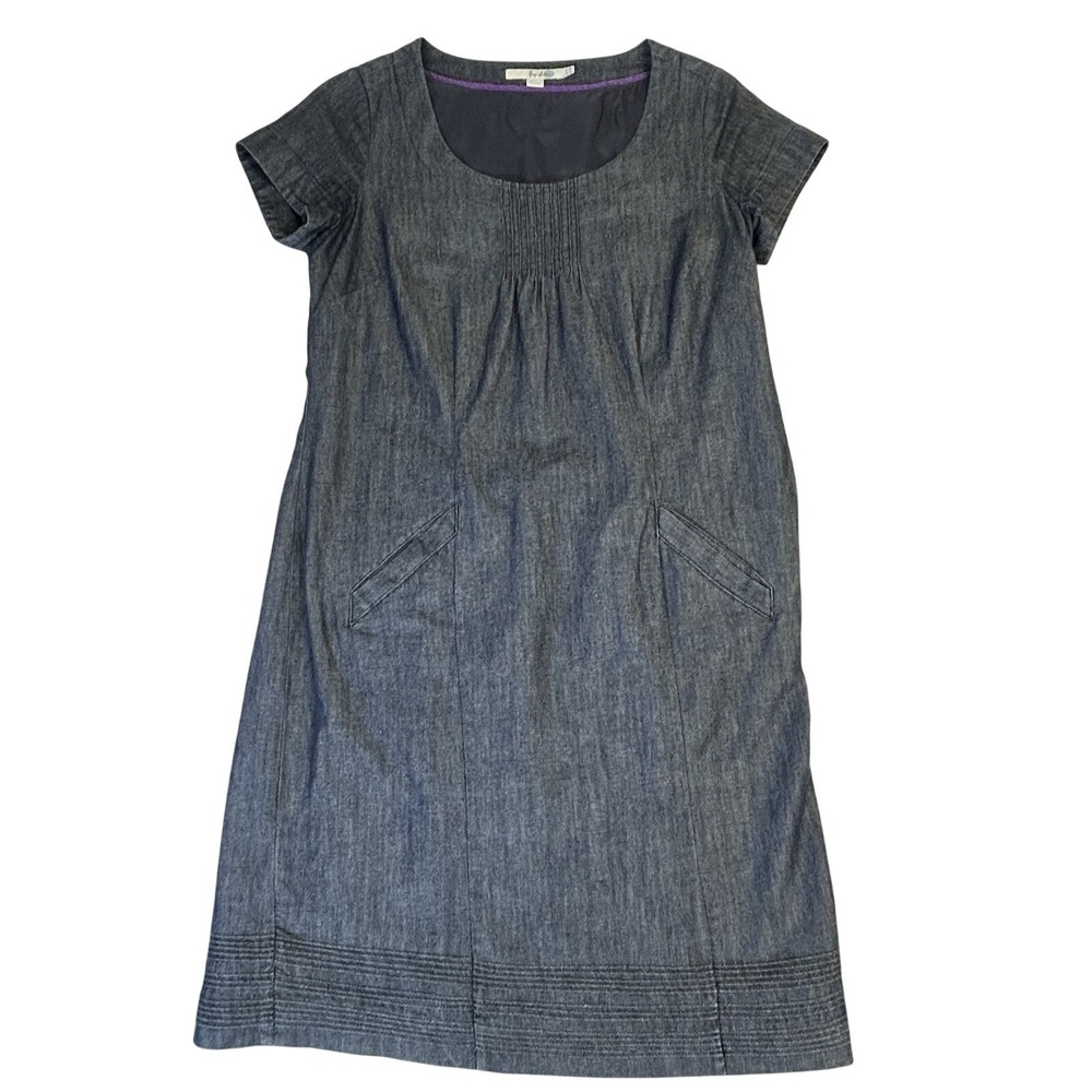 Boden Indigo Blue Denim Shift Dress Pockets Pintuck Women's Size US 4R UK 8R